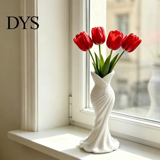 Home Decor Vase 2Pcs 3D Printed Fishtail Dress Decorative Flower Holder Office Indoor Plant Living Room Bedroom Table Shelf Gift for Housewarming
