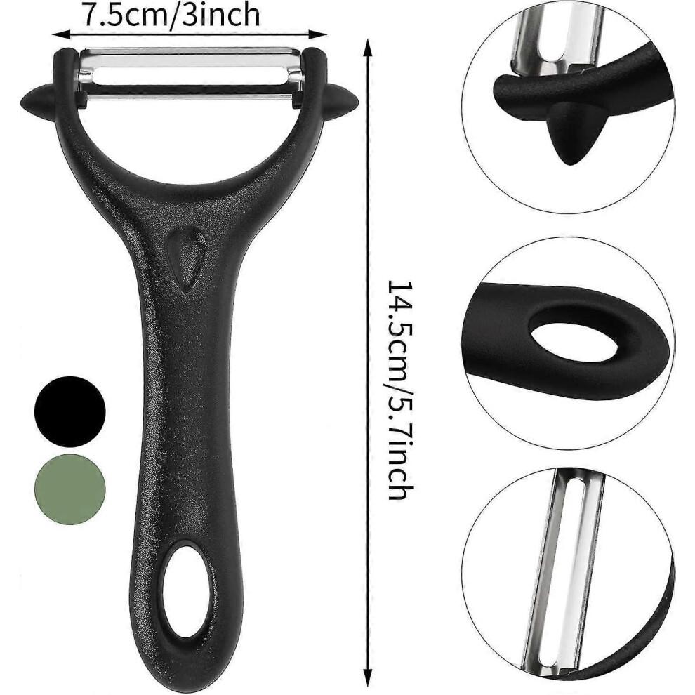 Black, Green - Set of 2 Universal Peelers, Stainless Steel Vegetable Peeler, Manual Vegetable Peeler, Potato Peeler, Ergonomic Handle, Kitchen Peeler