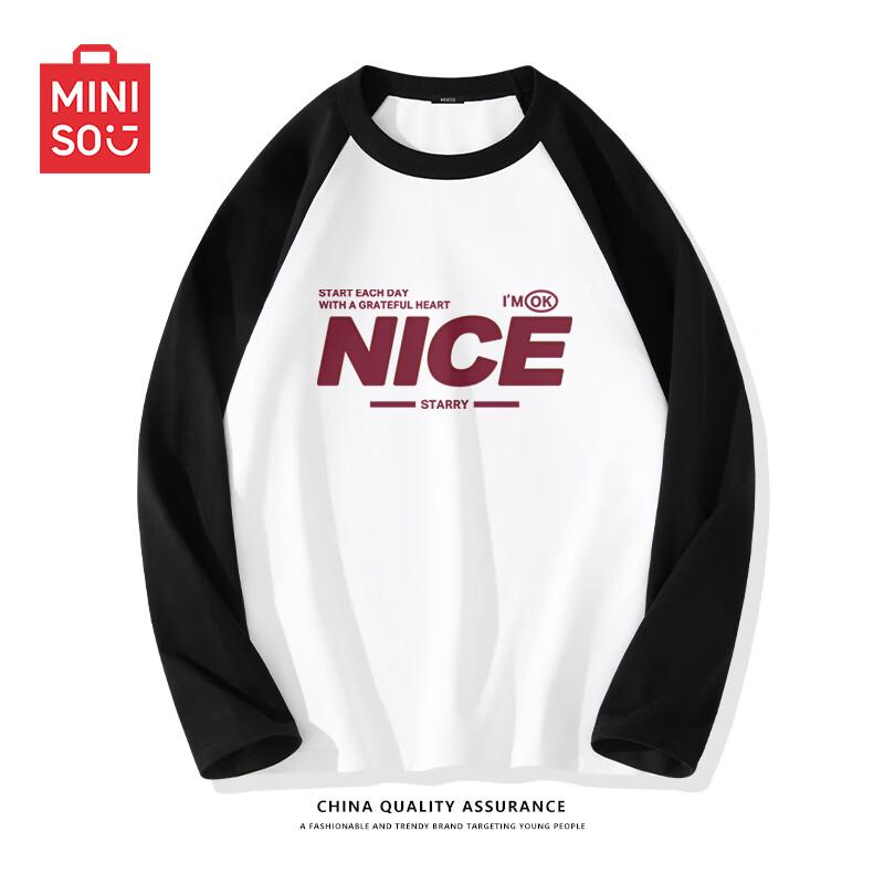 MINISO Men s Cotton Color Block Raglan Long Sleeve Tee L