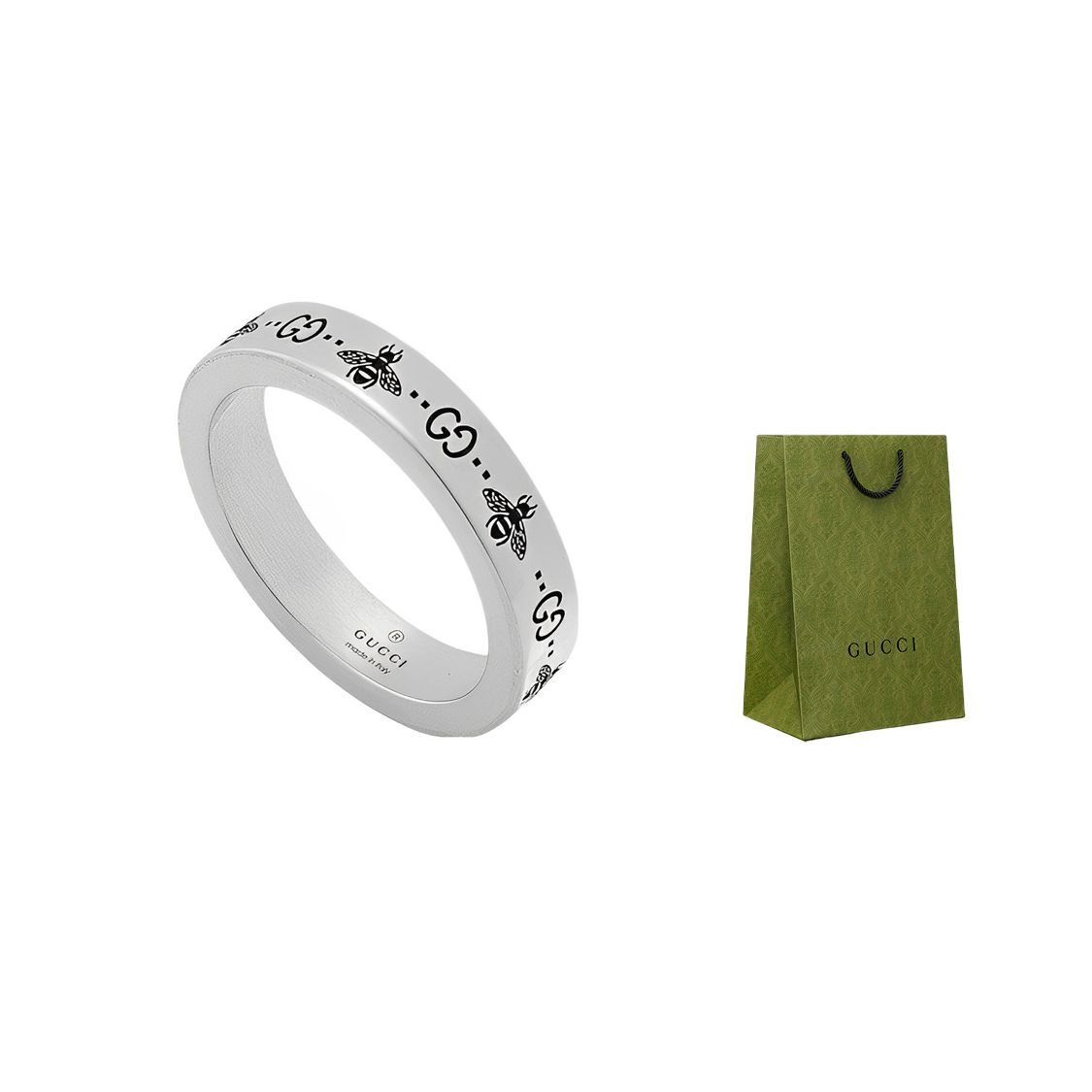 Gucci GG Marmont Double G Logo Classic Quilted Ring Unisex rings Silver 729898J84000728 Dust Bag+Box (Random Color),9