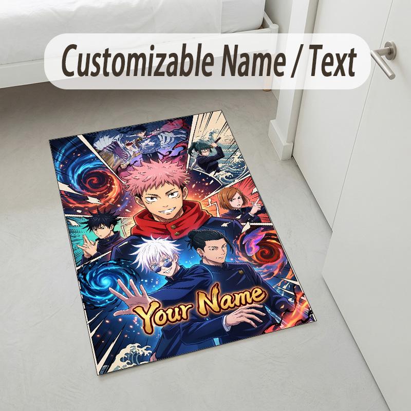 Personalized Crystal Velvet Carpet,Jujutsu Kaisen Custom Printed Name, Plush Area Rug For Home Indoor Decor