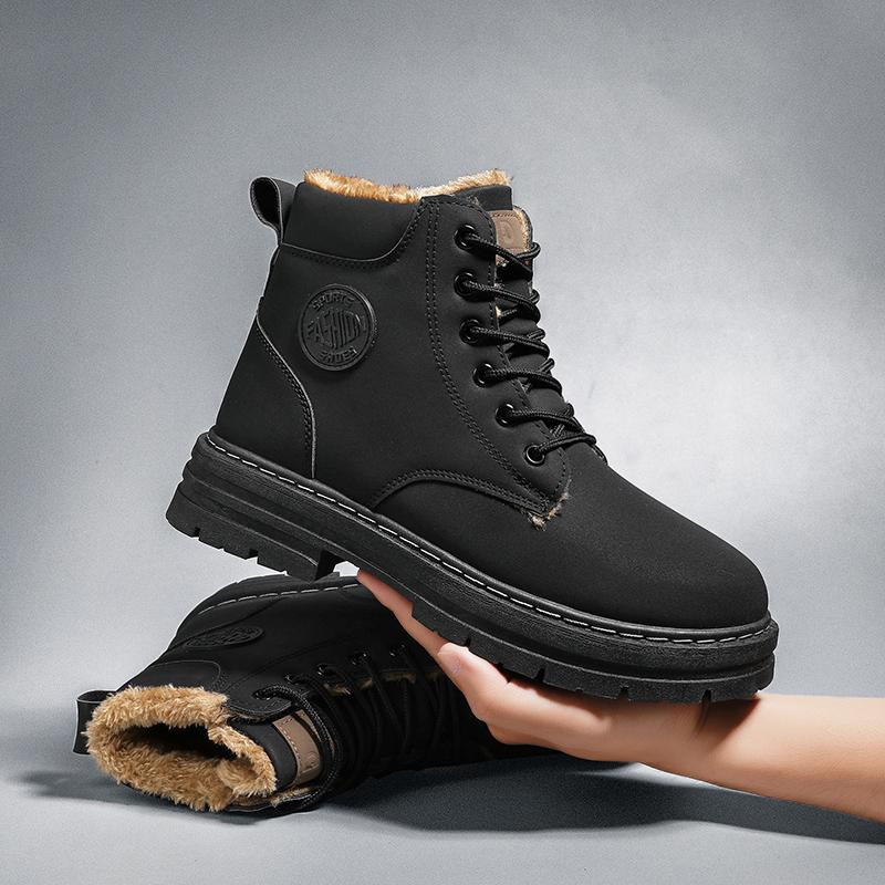 

Зимние мужские зимние ботинки, водонепроницаемая спортивная повседневная обувь, плюшевые теплые мужские ботинки, мужские походные ботинки для работы и путешествий 39 чёрный