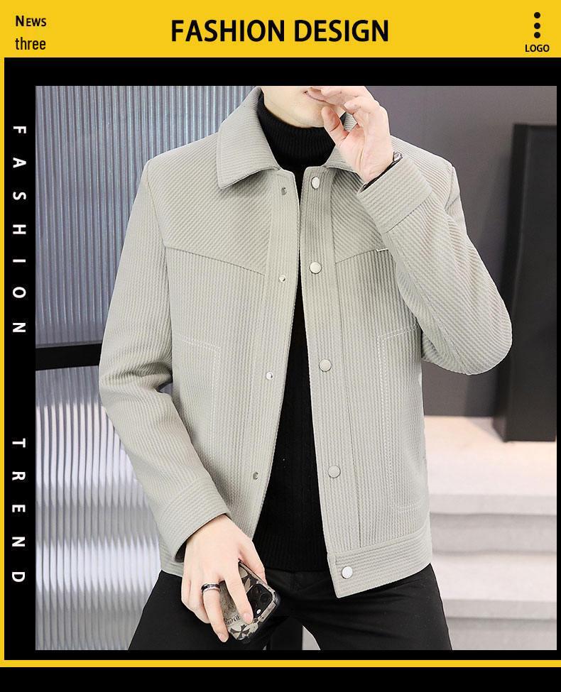 Men's Short Woolen Lapel Coat - Warm Autumn/Winter Casual Jacket with Plus Velvet