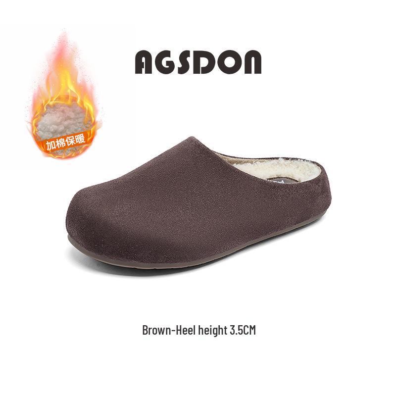 Augustenbao Women's 2025 Autumn Thick-Soled Cotton Slippers: Slip-On Plush Lined Outdoor Mules