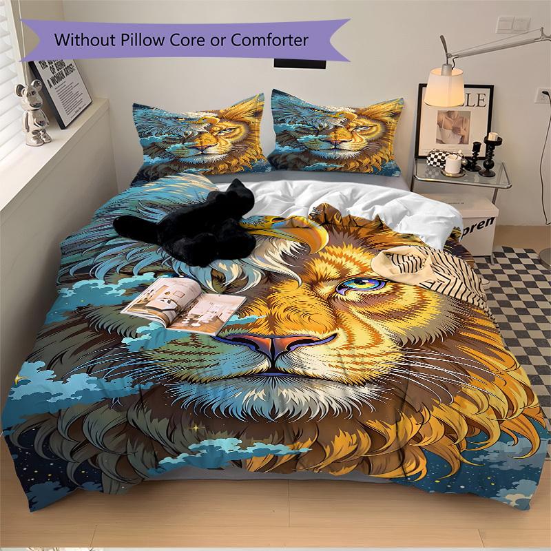 3pcs Eagle Lion Artwork Bedding Set - 1 Duvet Cover + 2 Pillowcases(Core Not Included), Machine Washable Polyester Yy251216111