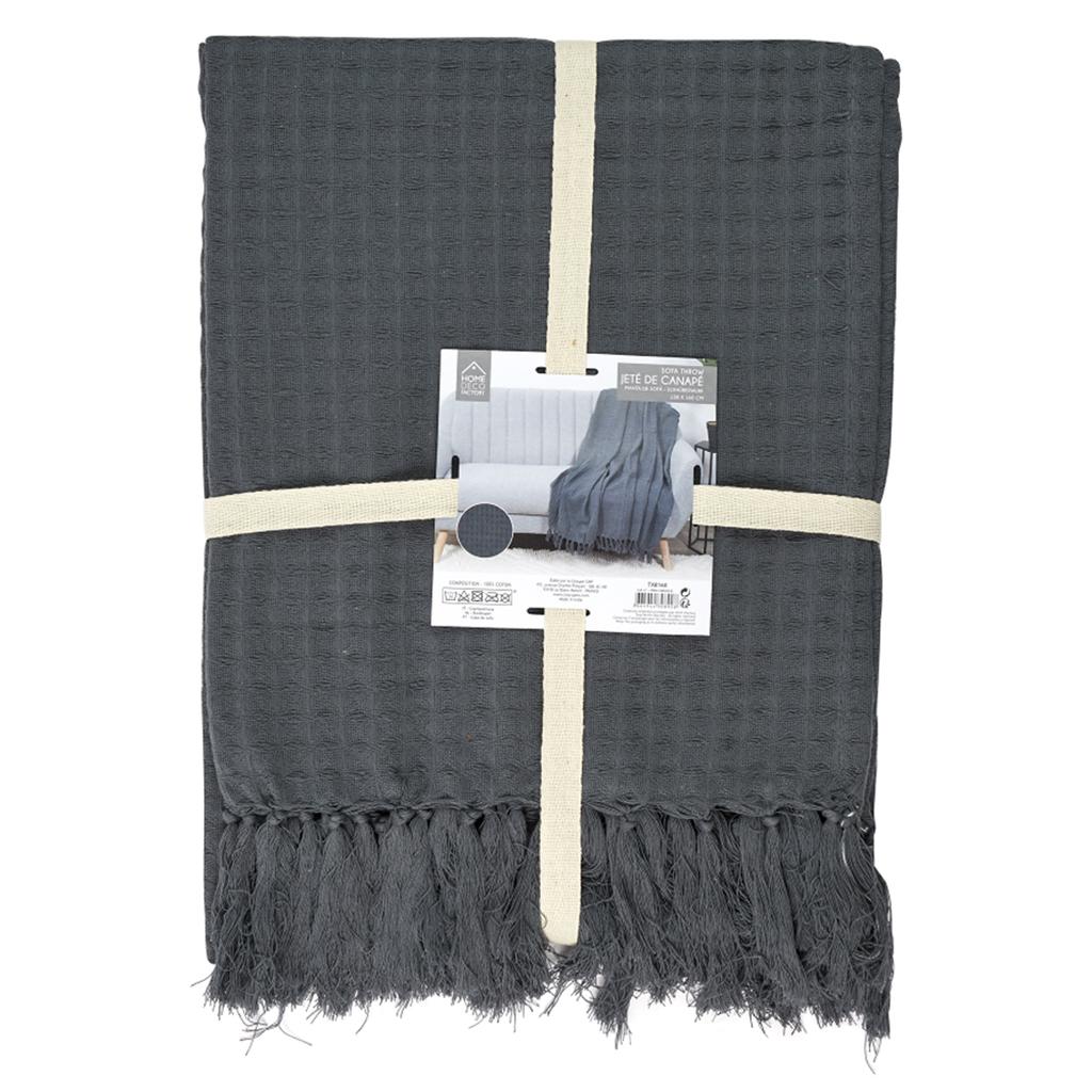 Les Trésors De Lily [A3526] - Sofadecke „Boho“ aus grauer Waffelbaumwolle - 160 x 130 cm