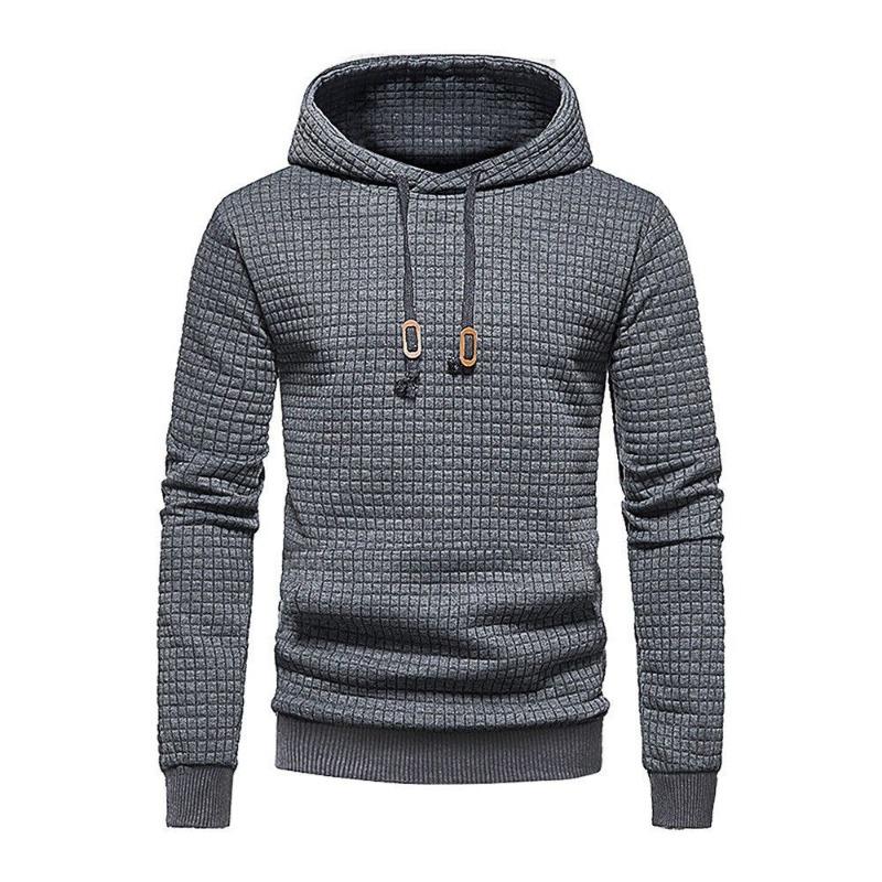 2026 New Men's Hooded Plaid Sweater Youth Casual Sports Jacquard Pullover Jacket Thin Pullover
