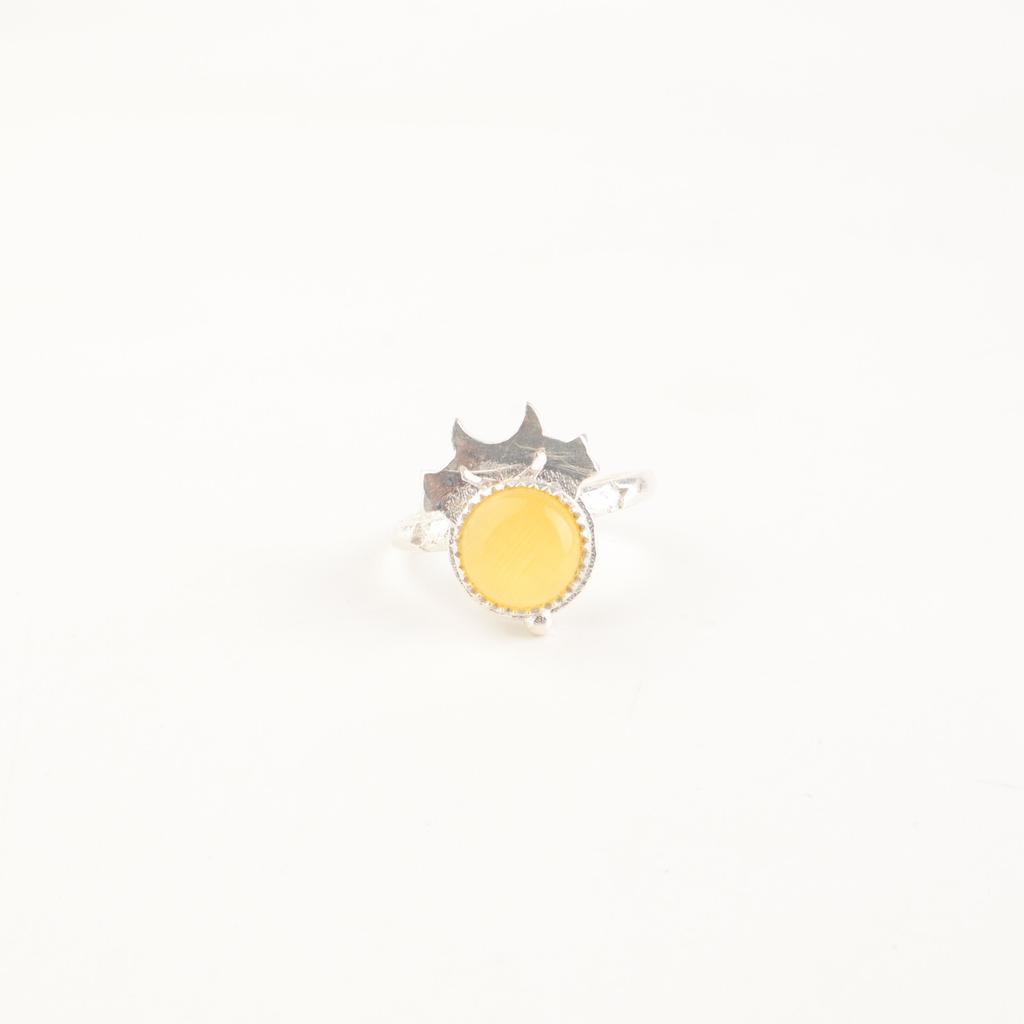 Natural Yellow Cat's Eye Gemstone 925 Sterling Silver Jewelry Handcrafted Ring RR-67-33