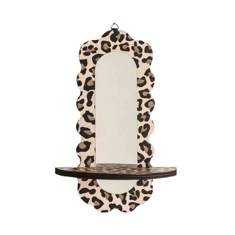 

Artistic Leopard Print Mirror Design Wooden Shelf For Wall Mount Plant Display Floating Storage Rack Living Room Decors
