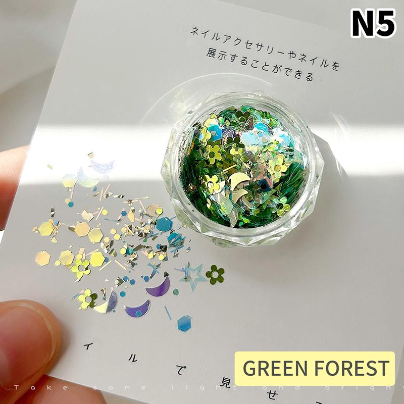 1Eske Pentagram Star Awn Dopamin Nail Paljetter Laser Nail Art Charms Dekorasjoner Neglelakk Smykker Tilbehør Gjør-det-selv manikyr