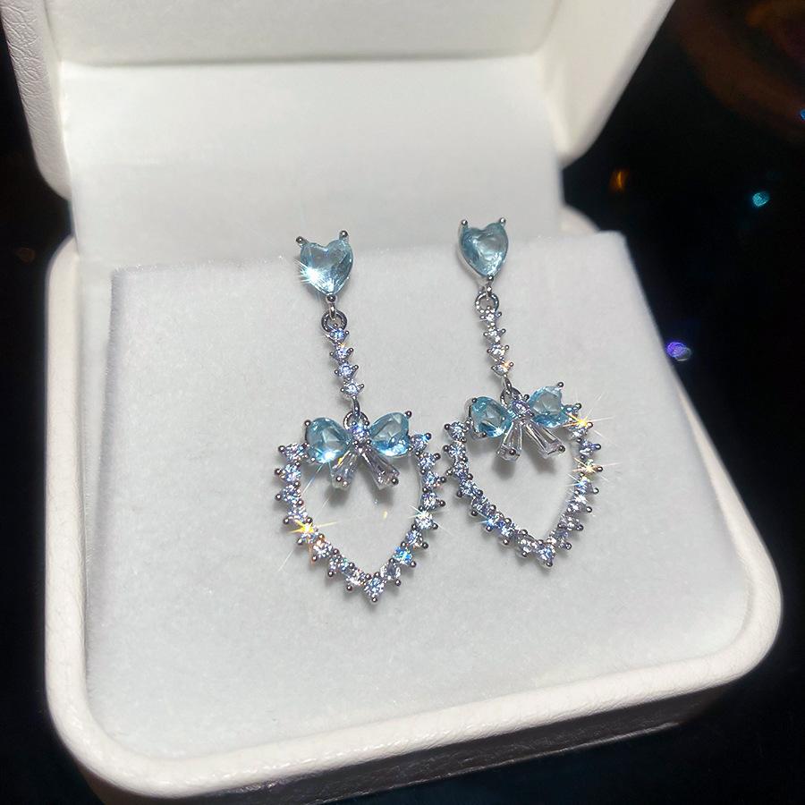 French Court Style Silver Needle Zircon Rectangular Earrings Exquisite Light Luxury High-end Stud Earrings Exaggerated Earrings Women