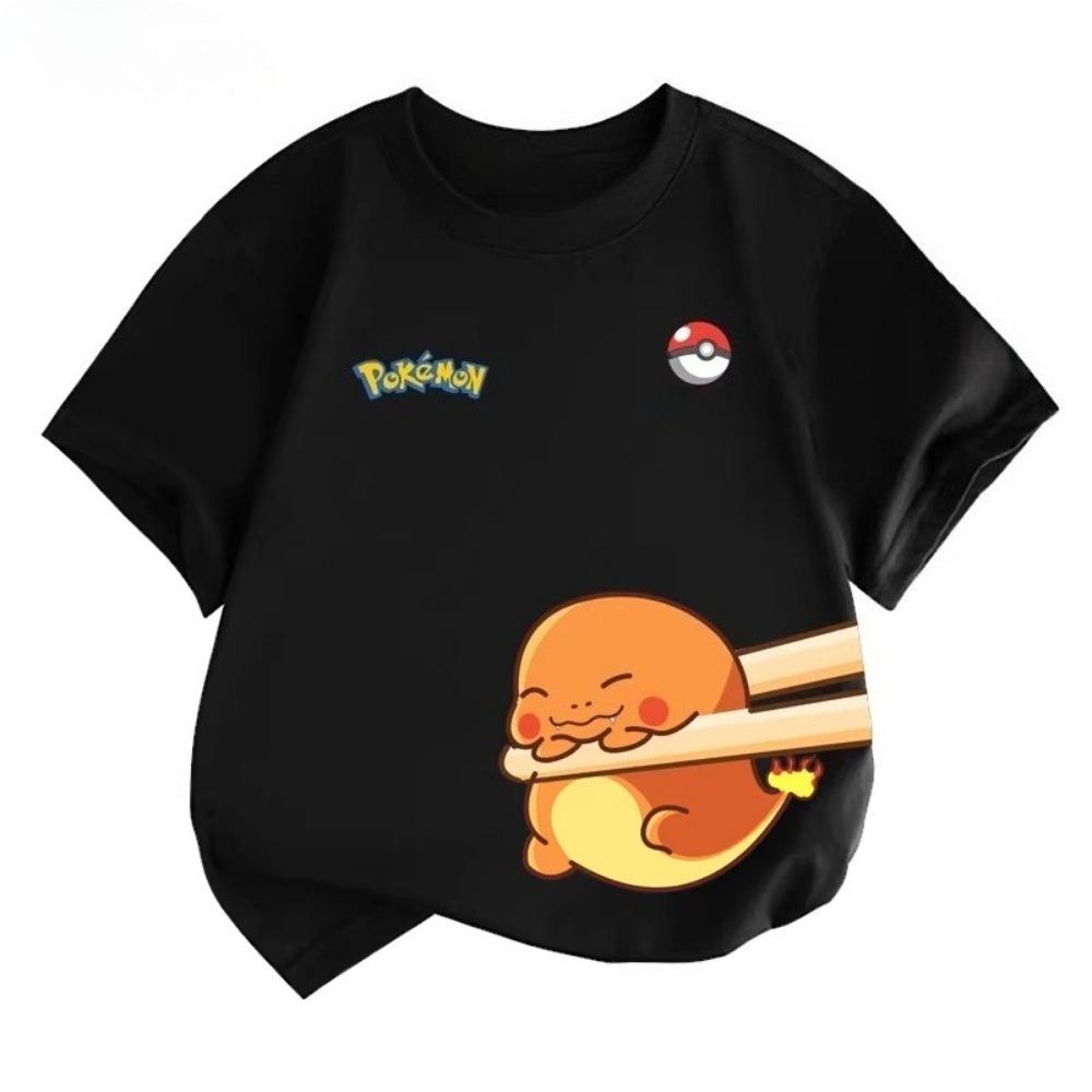 Potdemiel Estate Nuova T-shirt in Puro Cotone con Stampa Pikachu per Bambini, Ragazzi e Ragazze, T-shirt per Bambini Comoda e Traspirante