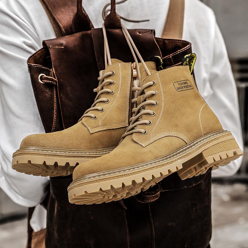 Autumn Winter Shoes for Men Cow Leather Short Boots High Tops Genuine Leather Casual Shoes Plush Work Ankle Boots