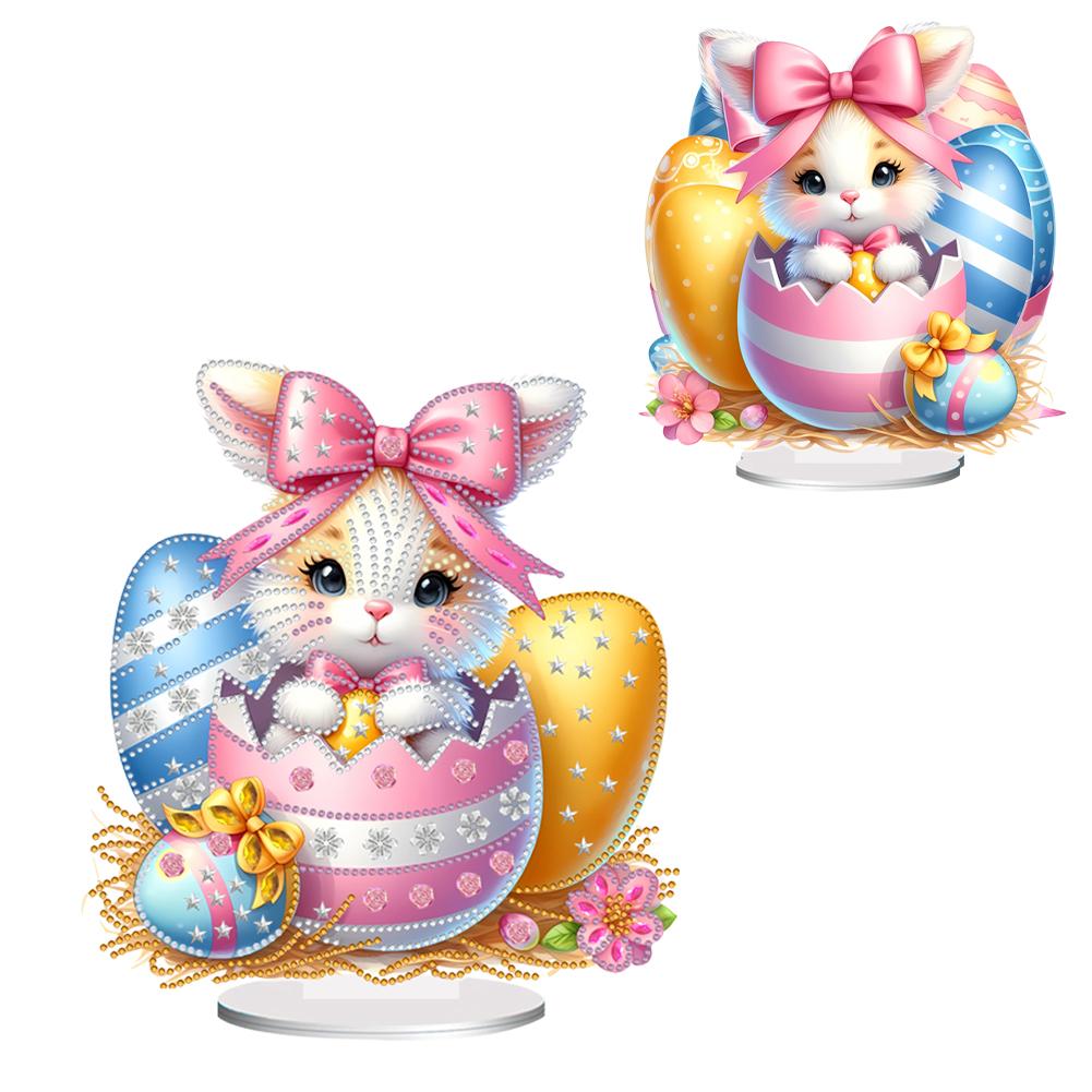 2D Flat Print Easter Bunny Egg DIY Double-Sided Printed Single-Side Drill 5D DIY Diamond Art Tabletop Decor for Adults Beginner