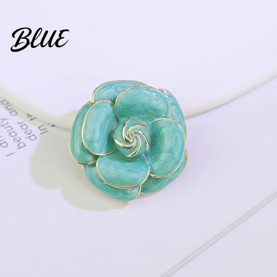Sweater Scarf Brooch Button Camellia Shape Alloy with Glossy Glaze