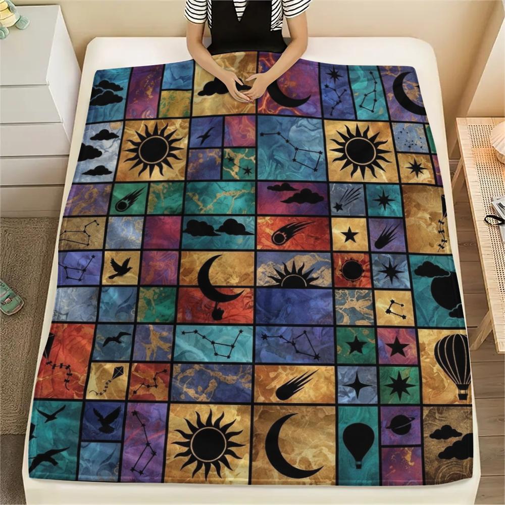 1Pc Sky Print Flannel Blanket, High Quality Comfortable for All Seasons, Home Decor, Warmth and Comfort, Perfect for Christmas Gifts W162