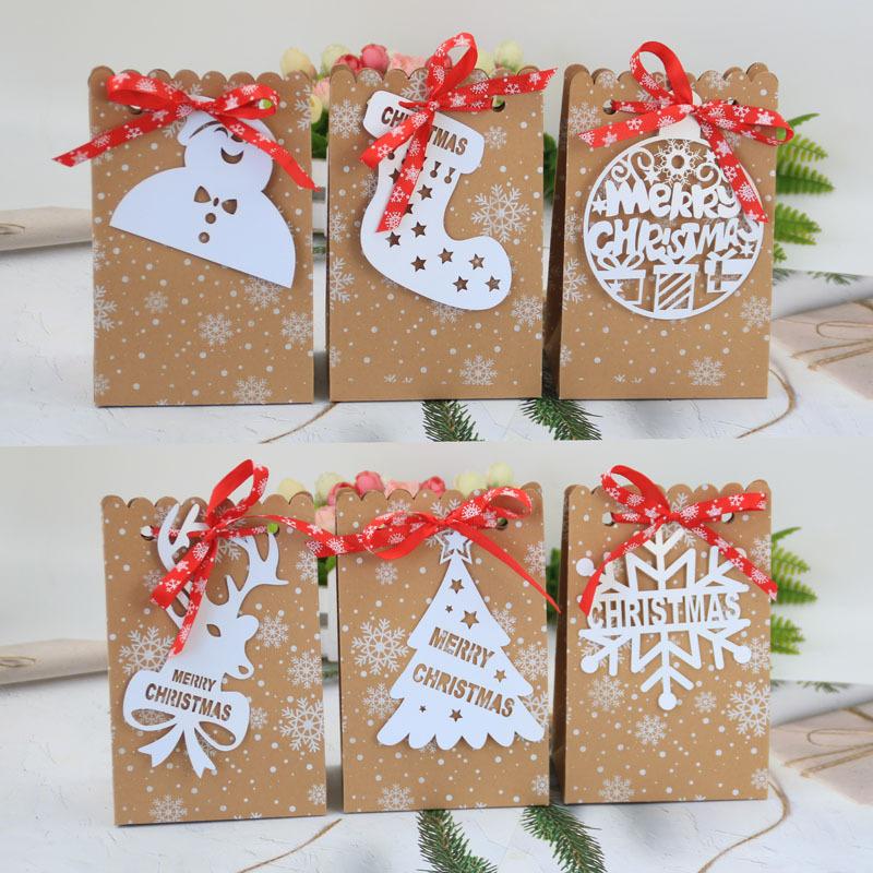 European Candy Box, Christmas Kraft Paper Snowflake Paper Bag, Kraft Paper Candy Bag, Christmas 6 Cards