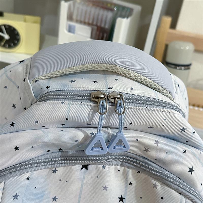 Cute Star Print School Backpack Lightweight Nylon Zipper Daypack with Clear Pocket for Teen Girls Daily Travel