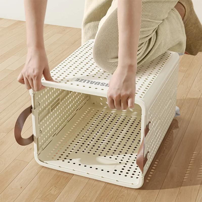 Wheeled Folding Laundry Basket Breathable Large Capacity with Handles Suitable for Families Hotels and Dormitories
