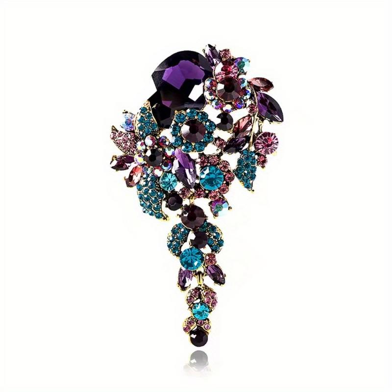 

1Pc Fashion Female Long Tassel Brooch Retro Rhinestone Exaggerated Corsage Pin for Women