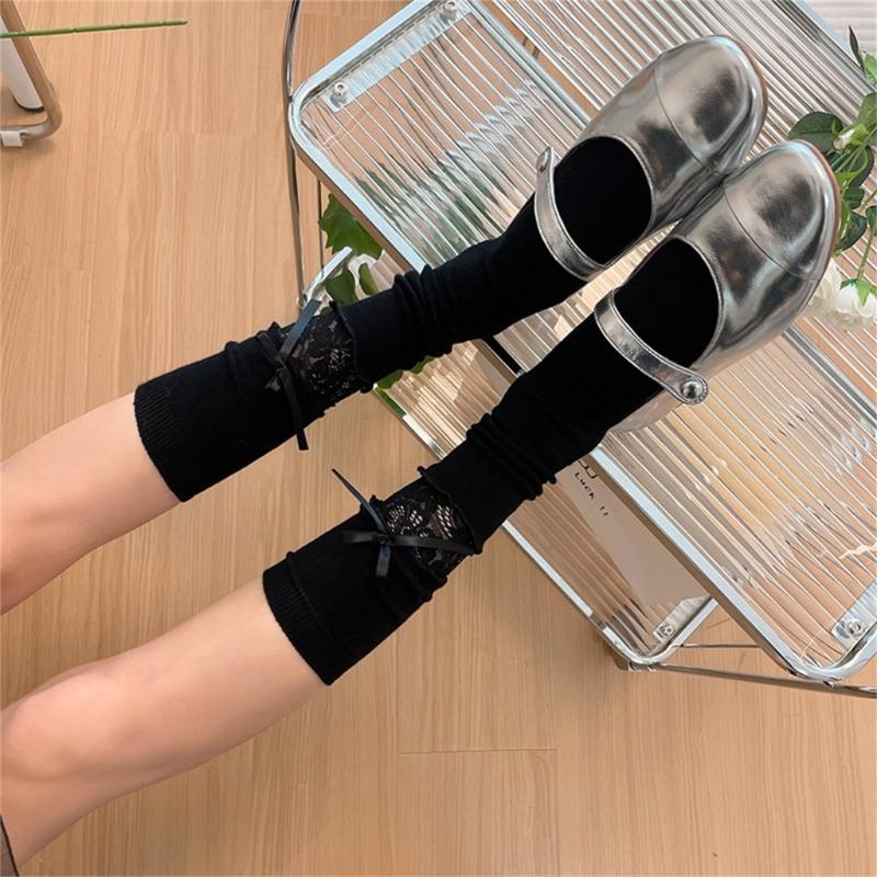 Women Lace Patchwork Calf Sock Knee Length Socks Lacing Up Knee Sock Fashion Mesh Knee Stockings Sexy Mesh Calf Socks