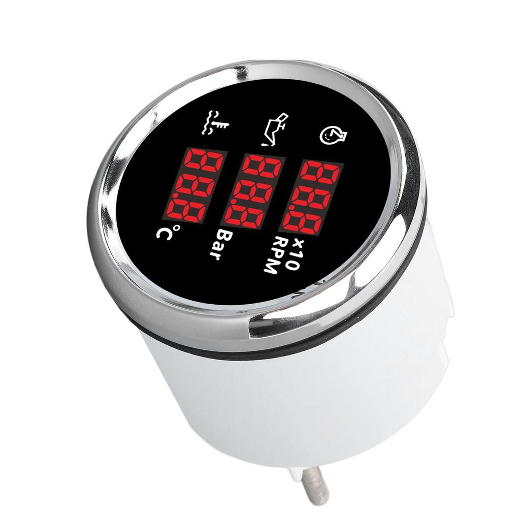 52mm Digitale Öldruck Wassertemperaturanzeige mit Hintergrundbeleuchtung 3 in 1 LED-Anzeige Drehzahlmesser für Boot Yacht Wohnmobil LKW