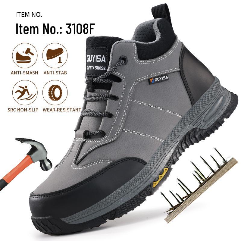 Men's High-Top Steel Toe Safety Shoes: Anti-Smash, Anti-Puncture, Anti-Slip, Waterproof, Comfortable.