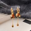 New Tiger's Eye Pearl Fringed Ear Buckle Maillard Retro Earrings Earrings Earrings Women