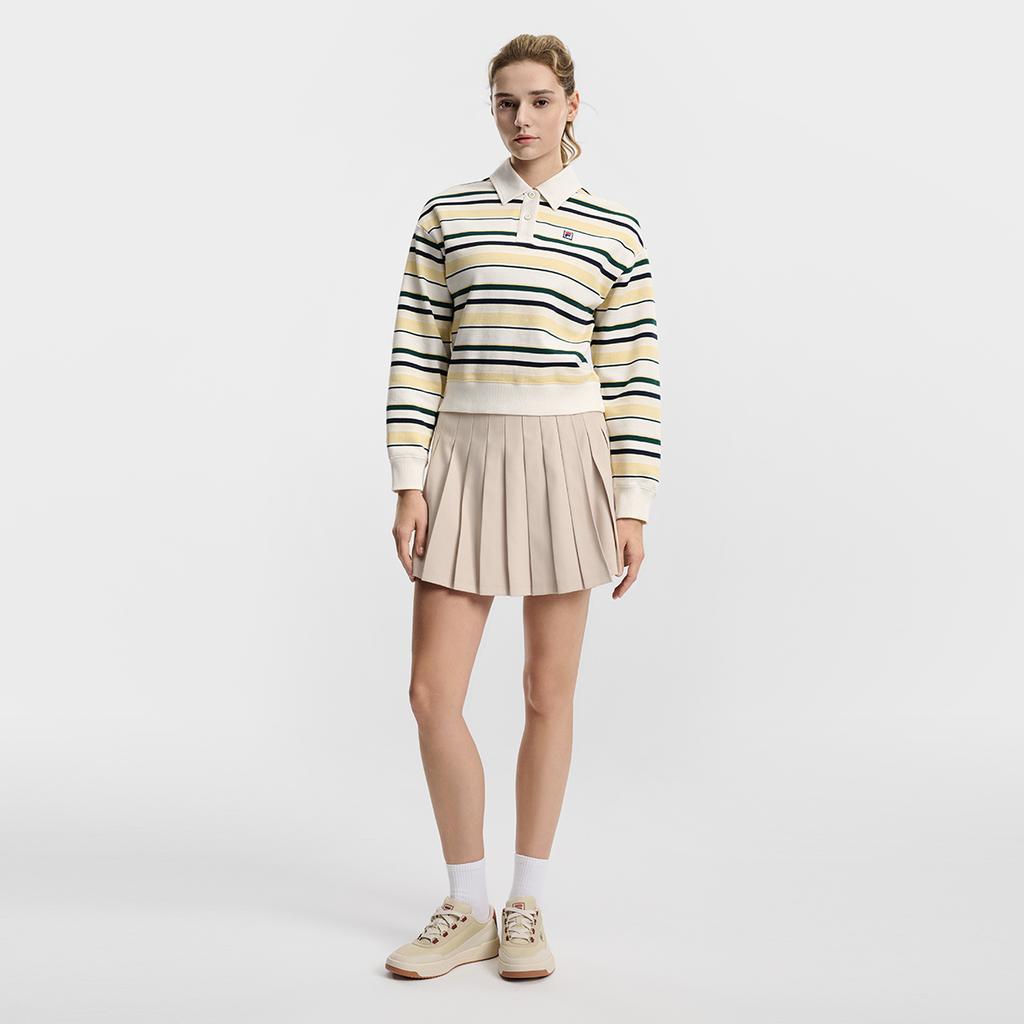 Fila Tennis Fashion Simple Classic Retro Sports Casual Versatile Comfortable Polo Neck Striped Sweatshirt Women Sweatshirt A11W613218F-WT