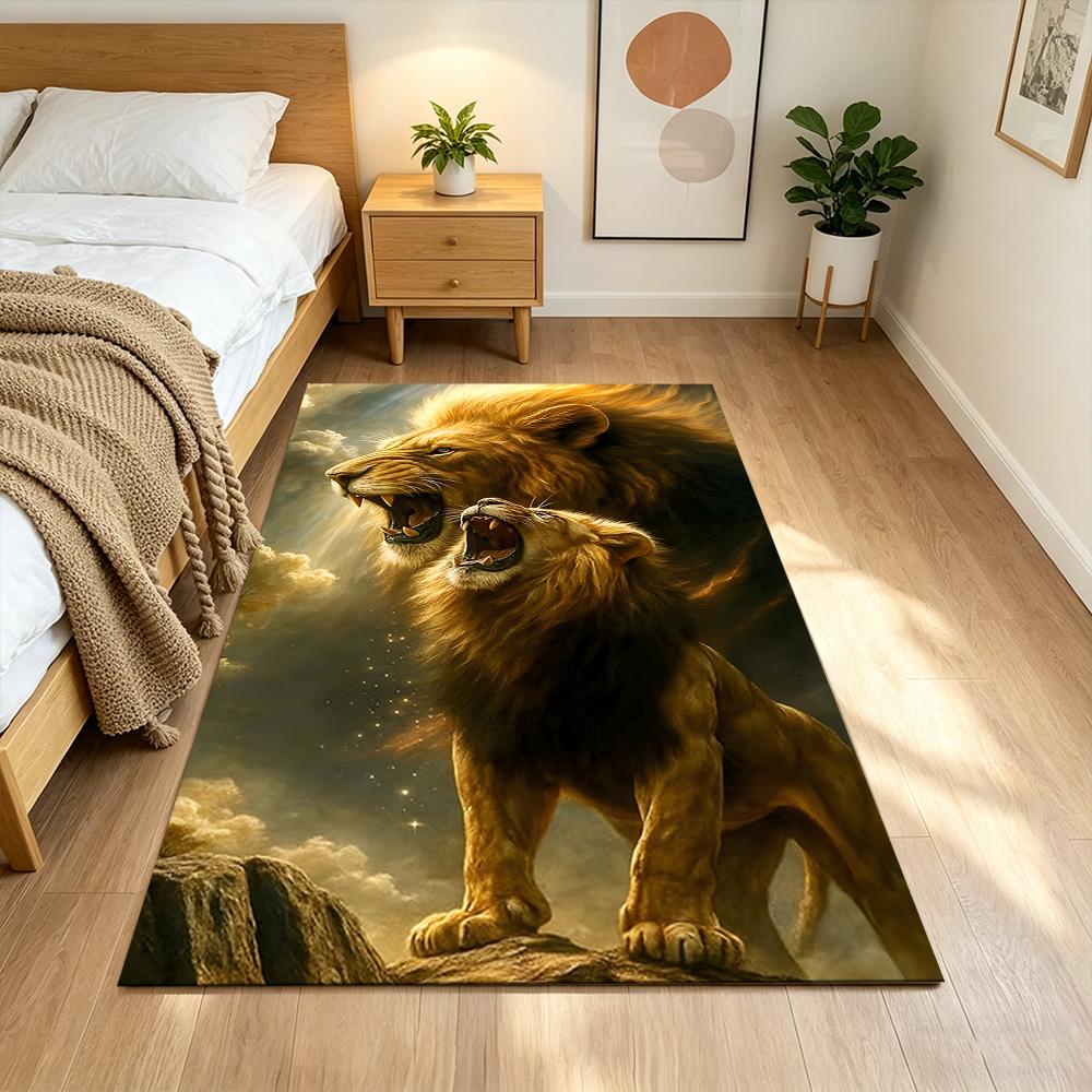 Lion Family Bonding Moment Non-Slip Home Carpet Design for Office Decor Living Room Gift