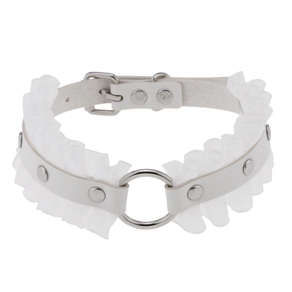 DIEZI Harajuku Bílý PU Kožený Kroužkový Choker Náhrdelník Pro Ženy Muže Vintage Gotický Hip Hope Nastavitelný Límcový Náhrdelník Šperky