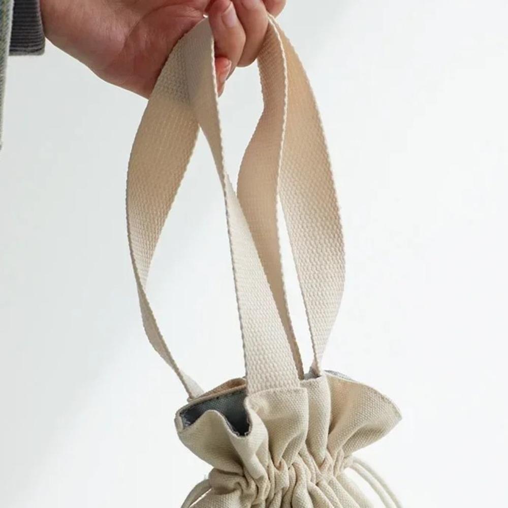 Japanese Style Lunch Drawstring Bag Aluminum Foil Liner Rice Box Storage Pouch  for Daily Use