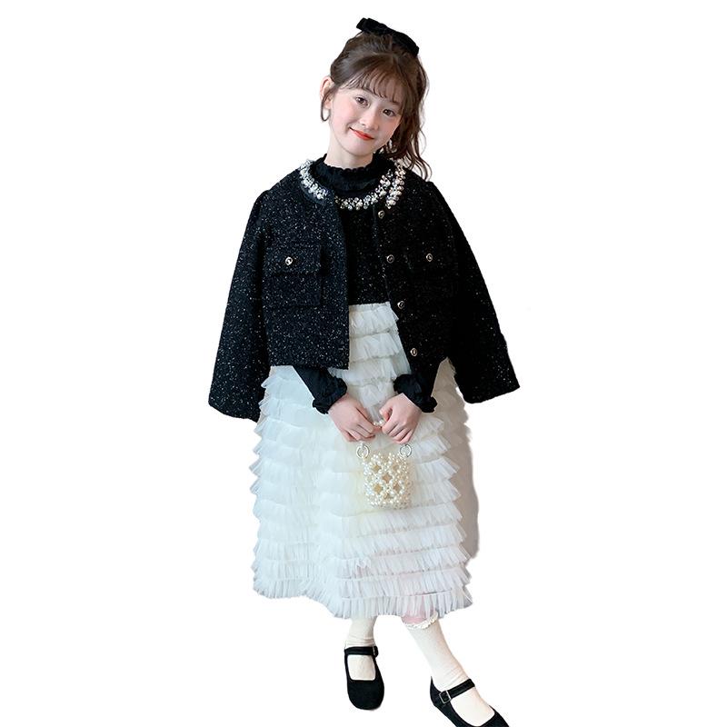 2025 Girls' Autumn Princess Cake Dress Set - Little Fragrant Style with Gauze