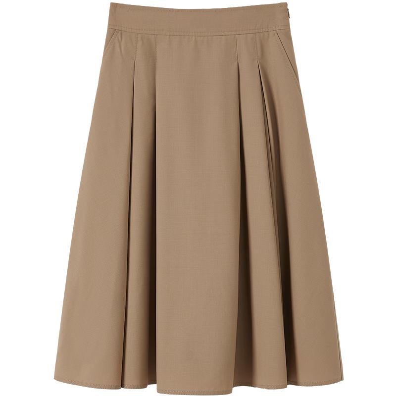 JUZUI Elegant Commuter High-Waist Wool Blend A-Line Midi Skirt