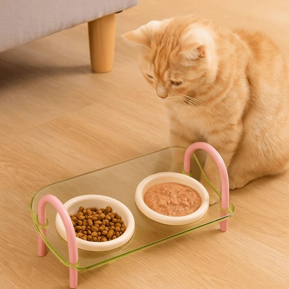 Double Bowls Cat Food Water Bowl Anti-flip Elevated Pet Feeder Bowl Pet High Footed Bowl  Household