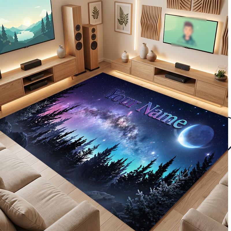 Mountain Landscape Theme Crystal Velvet Floor Rug Personalized Custom Name Text Warm Carpet Home Decoration