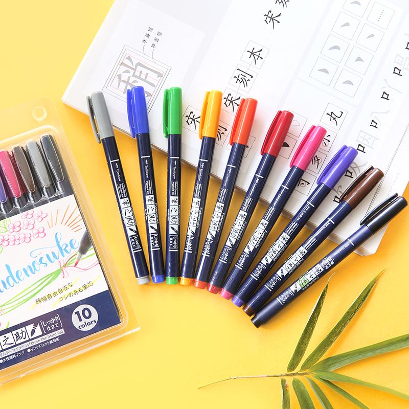 Nuovo 1 pz Tombow Fudenosuke Penna Signature Colorata Pennello Scriptliner Inchiostro Pigmentato a Base d'Acqua Calligrafia Lettering Pennarelli Giappone