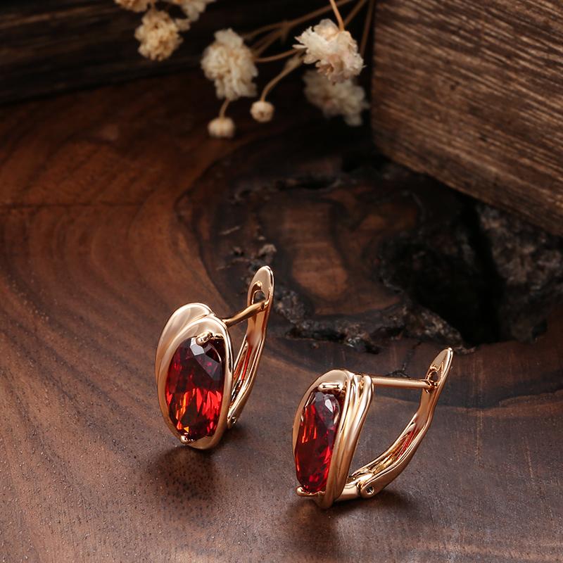 Luxuriöse rote natürliche Zirkon-Hängeohrringe für Damen Roségoldfarben Trendige große Ohrringe Feiner Brautschmuck