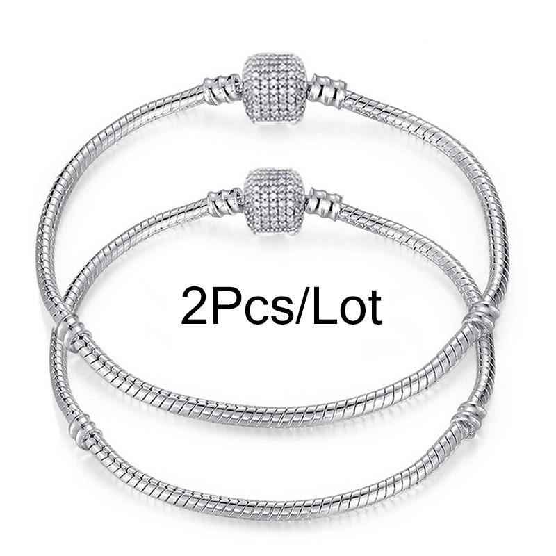 2 Stück/Los Sonderangebot 3mm Silberfarbene Schlangenkette Charm-Armband Für Damen Herren Passend für DIY-Armbänder Schmuck Geschenk