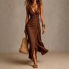 Boho Sleeveless V-Neck Wrap Dress with Side Tie Slit