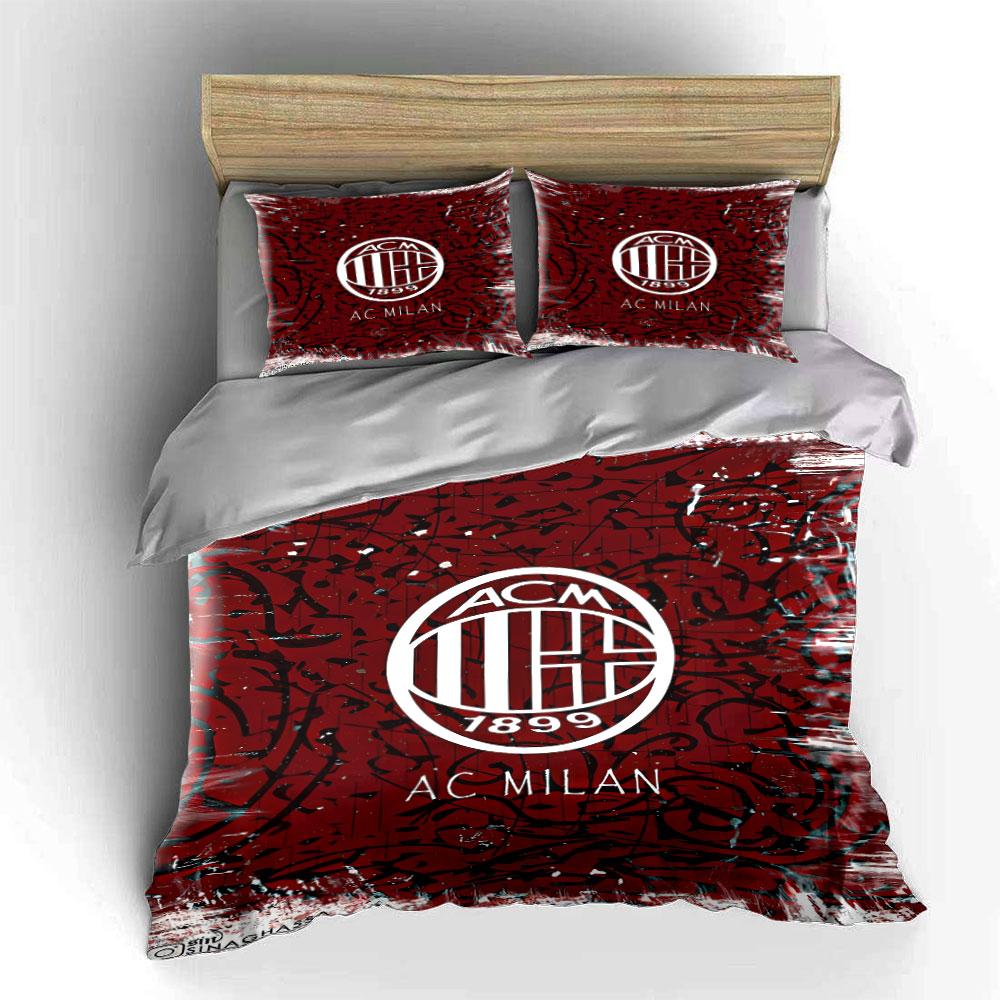 AC Milan Logo Red Print Bedding Duvet Cover Set Duvet Cover Pillowcases  (1*Duvet Cover 2*Pillowcases, without duvet insert)