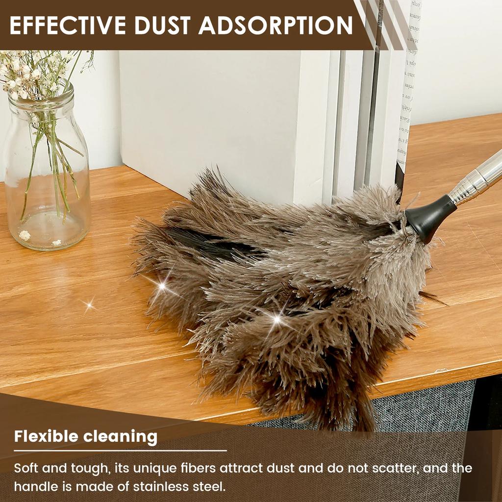 Extendable Ostrich Feather Duster With Stainless Steel Long Handle Brush Household Furniturer Dust Cleaning Tools