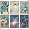 Decor Marine Animals Tin Sign Vintage Plaque Metal Wall Retro Posters for Beach Bar House Decorative Art Iron Painting