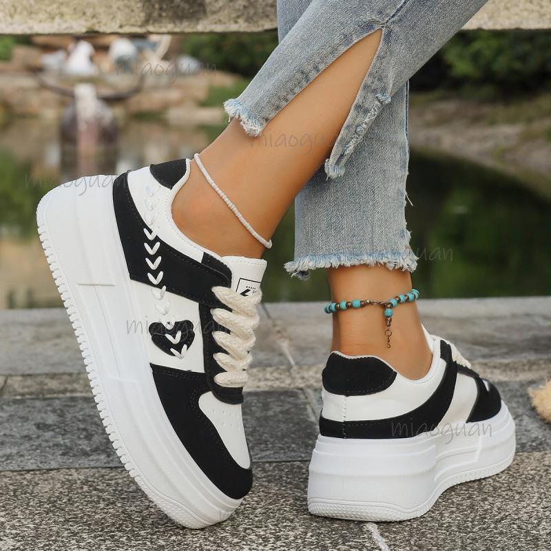 Fashion Fashion Thick Bottom Women 2025 Autumn Round Toe Stitching Decoration Lace Up Sneakers Non Slip Sports Shoes Zapatillas De Mujer