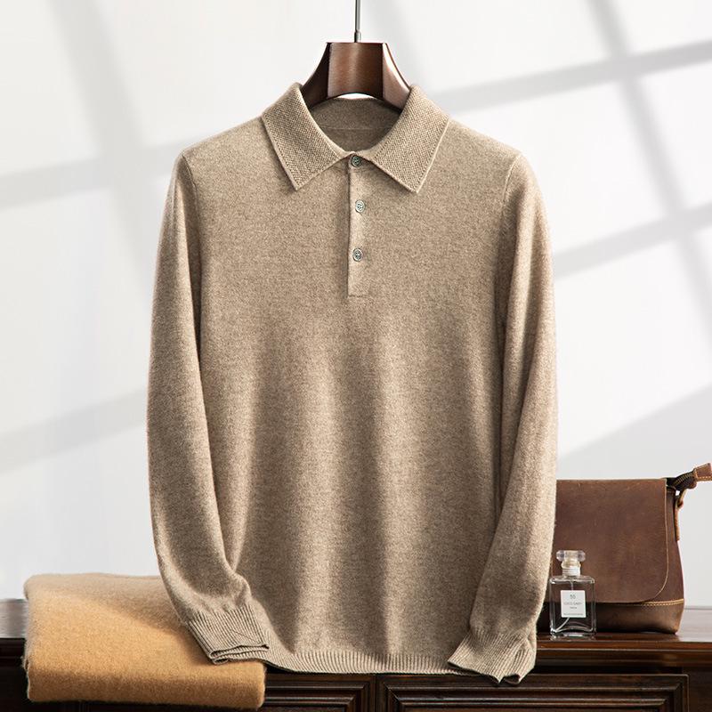 Men's Polo Collar Cashmere Knit Shirt - Autumn/Winter Business Sweater