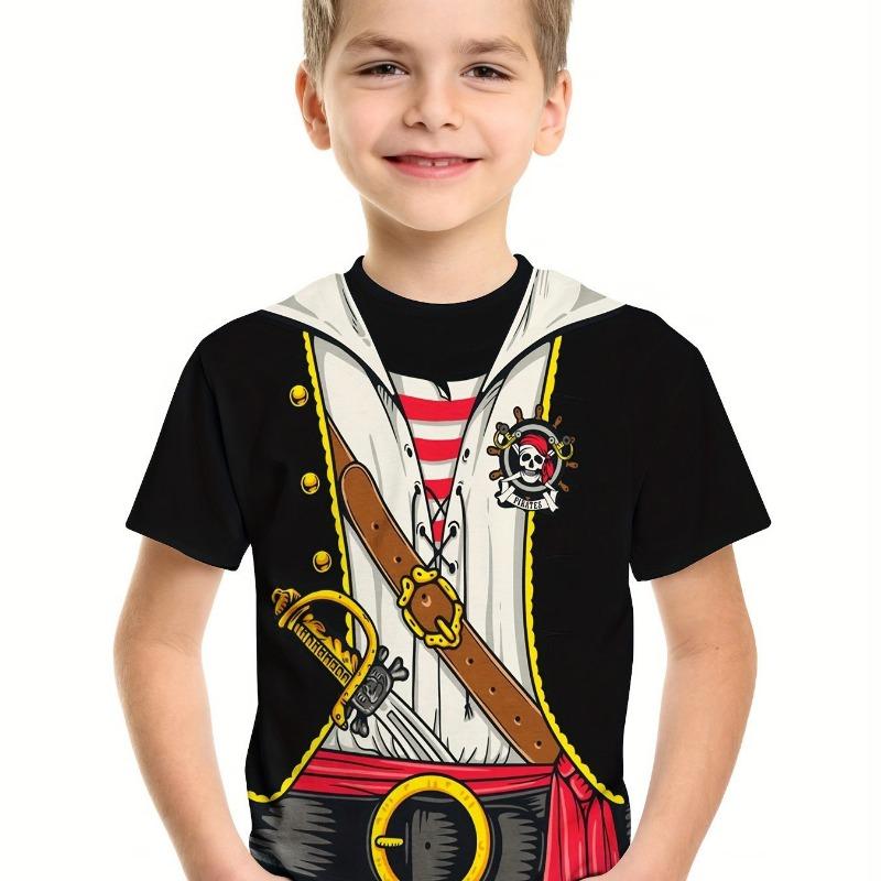 Boy's Hawaiian T-Shirt Vacation Kids Round Neck Tees Tops Beach Casual Soft Comfortable Breathable Summer Children's Clothing