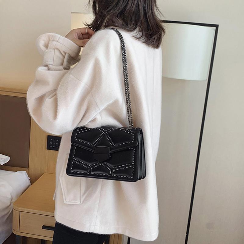 Yogodlns Rivet Shoulder Bags for Women Solid Color Chains Crossbody Handbag Leather Purse Tote