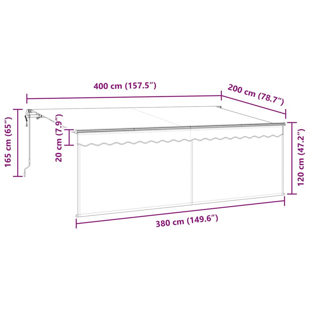 Retractable Awning Cream 400 x 200 cm Polyester and Aluminum