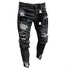 Men White High-End Denim Men's Pants Ripped Trendy Black Slim Jeans