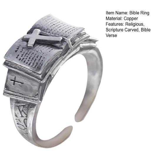 Handcrafted Bible Ring Faith Over Fear Ring for Women Religious Scripture Carved Bible Verse Ring Christian Inspirational Jewelry